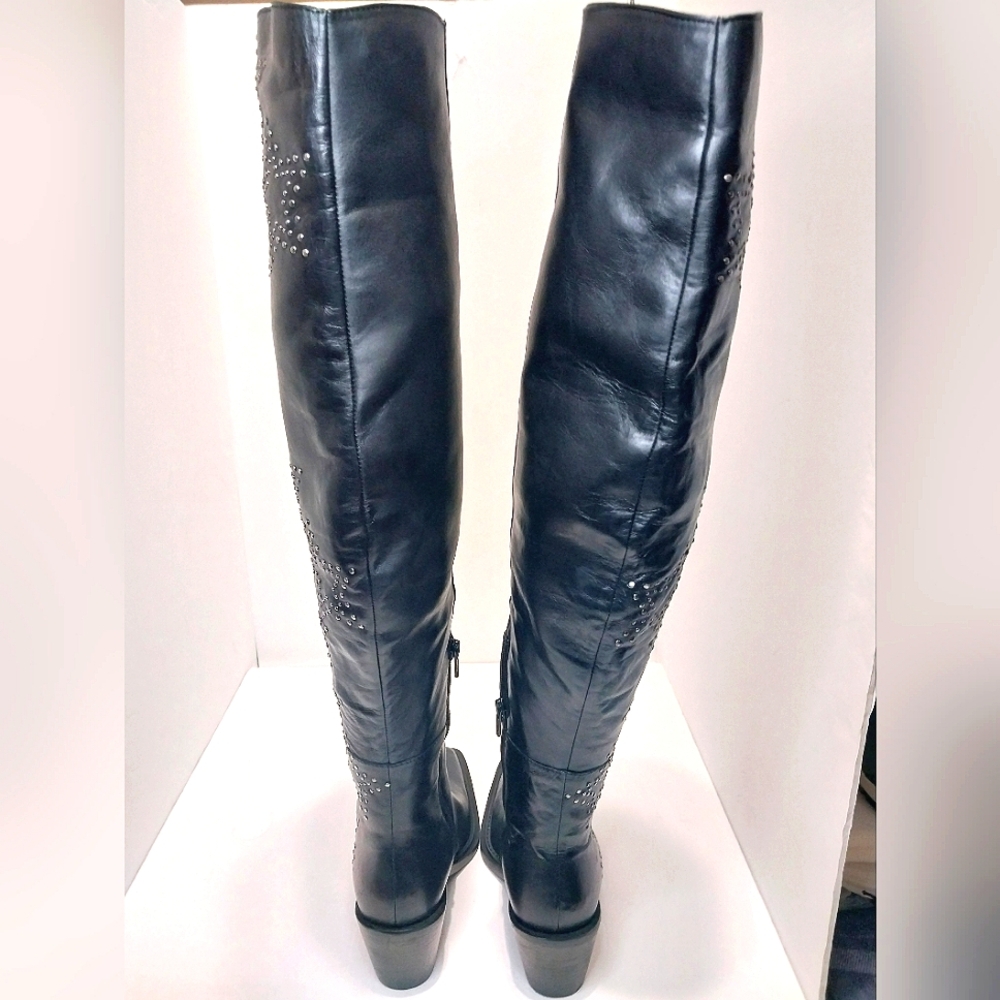 Nasty Gal Real Leather Star Studded Over The Knee Western Boots, NEW, Size 36 - Picture 5 of 14
